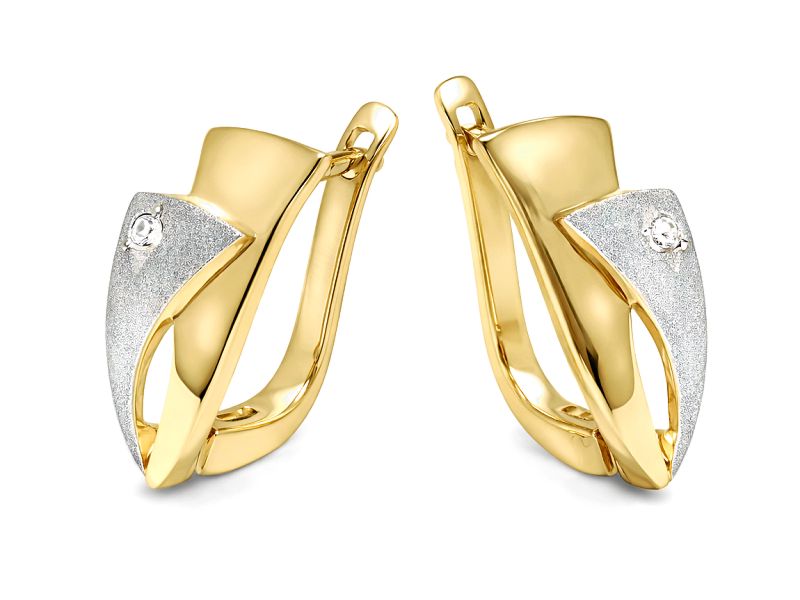 Złote kolczyki z cyrkoniami i rodowanymi akcentami - 8275