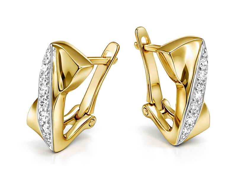 Złote kolczyki z cyrkoniami i rodowanymi detalami - 8277