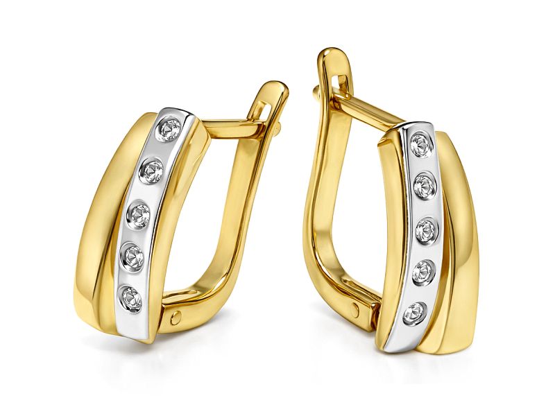 Złote kolczyki z cyrkoniami i rodowanymi detalami - 8281