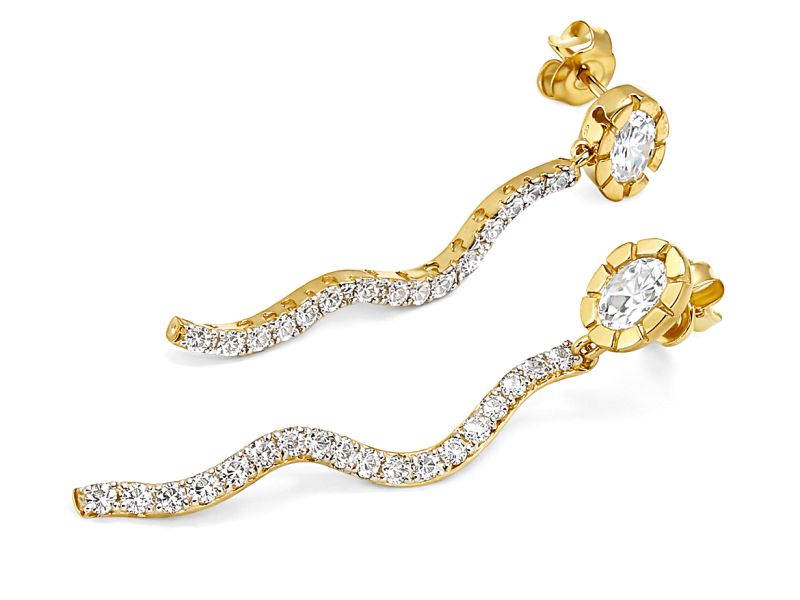 Złote kolczyki z cyrkoniami i rodowanymi detalami - 8283