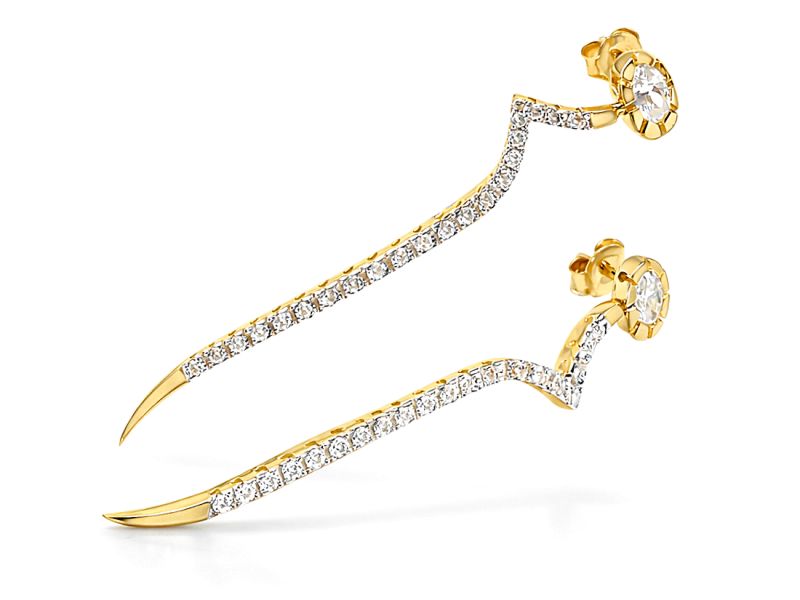 Złote kolczyki z cyrkoniami i rodowanym wykończeniem - 8284