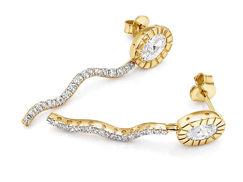 Złote kolczyki z cyrkoniami i rodowanymi detalami - 8285