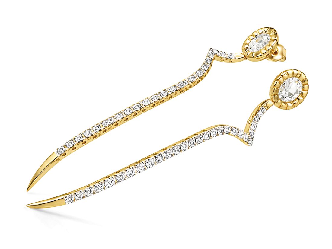 Złote kolczyki z cyrkoniami i rodowanymi akcentami - 8286