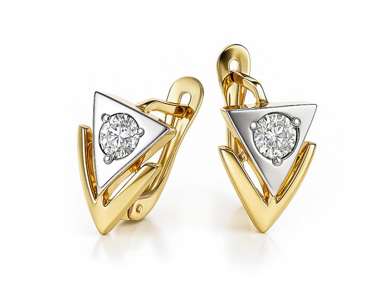 Złote kolczyki z cyrkoniami i elementami rodowanymi - 848
