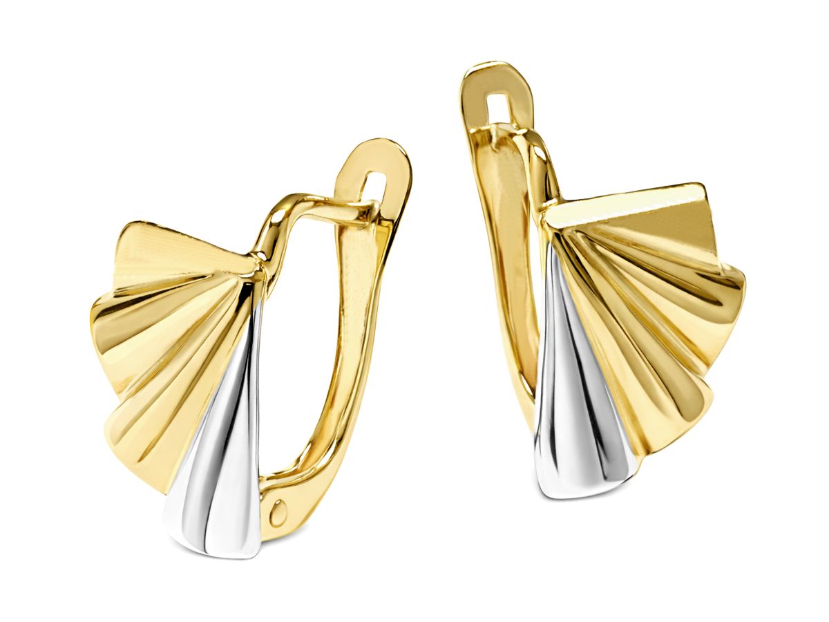 Złote kolczyki z żółtego złota z elementami rodowanymi - 856