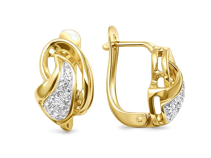 Złote kolczyki z cyrkoniami i rodowanymi detalami - 868