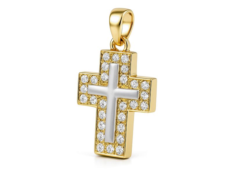 Złoty krzyżyk z brylantami z elementem rodowania - 88m_br