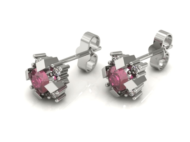 Złote kolczyki z rubinami i brylantami białe złoto - 8944br — zdjęcie 3