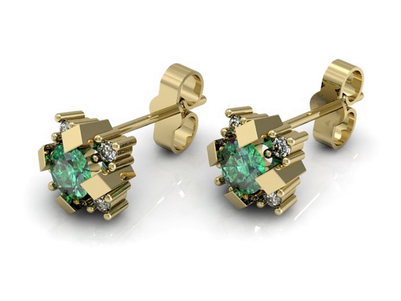 Złote kolczyki ze szmaragdami i brylantami - 8944zsm — zdjęcie 3