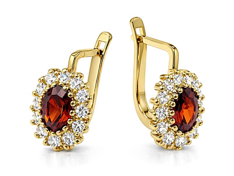 Złote kolczyki z cyrkoniami i granatami - 939