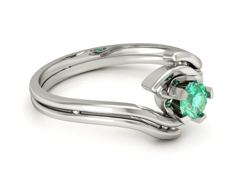 Złoty pierścionek białe złoto ze szmaragdem - P15112Bsm — zdjęcie 2