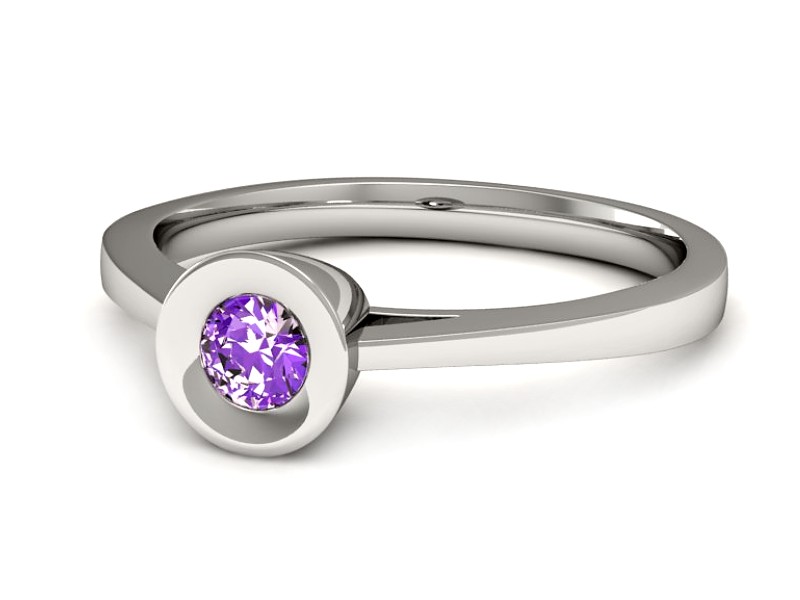 Złoty pierścionek z białego złota z ametystem - P15242bam — zdjęcie 2