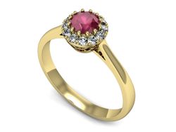 Złoty pierścionek z rubinem i brylantami - _p16598zr