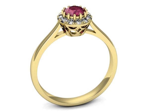 Złoty pierścionek z rubinem i brylantami - _p16598zr