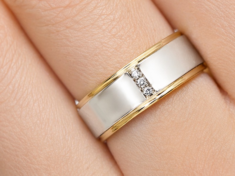 Obrączka z brylantami dwukolorowa soczewkowa - au9_1 — zdjęcie 3