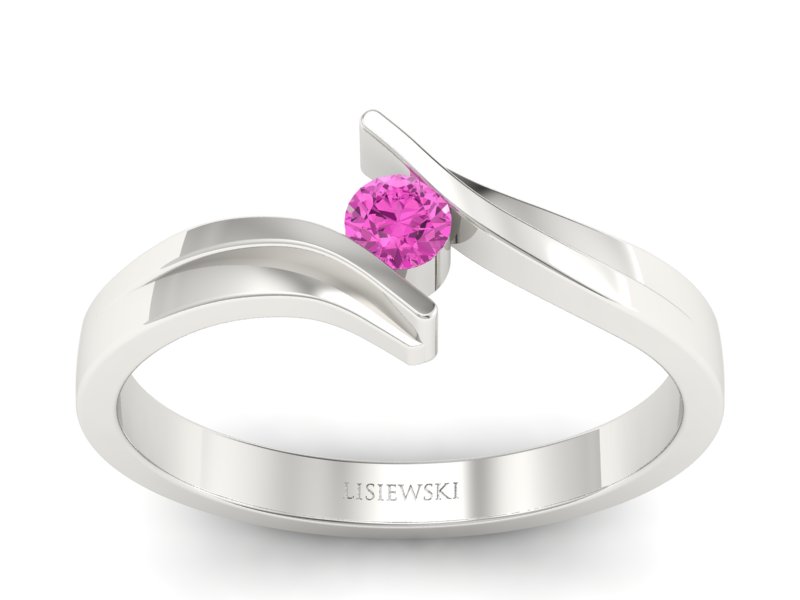 Złoty pierścionek z brylantem białe złoto - b1171pink