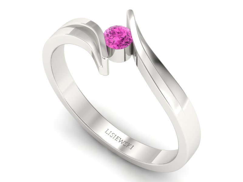 Złoty pierścionek z brylantem białe złoto - b1171pink — zdjęcie 3