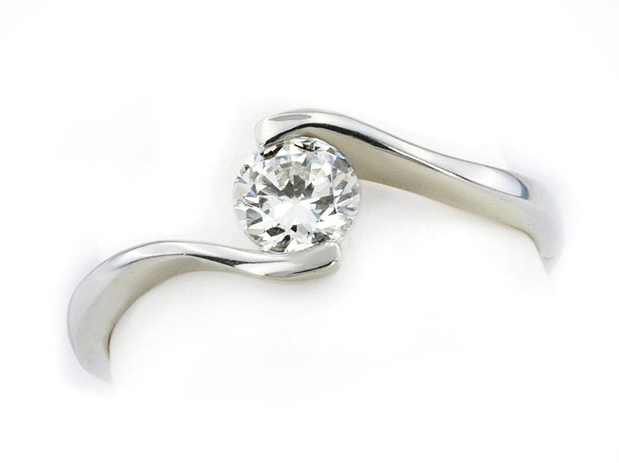 Złoty pierścionek z brylantem białe złoto - b1279br_SI_H — zdjęcie 3