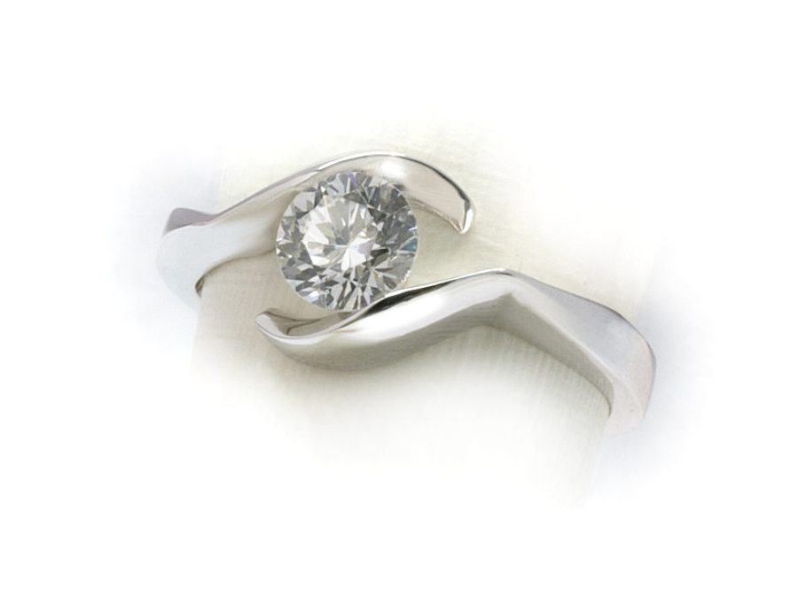 Złoty pierścionek z brylantem białe złoto - b20045br_SI_G — zdjęcie 3