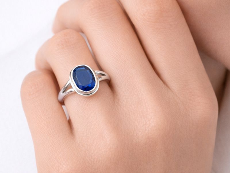 Złoty pierścionek z szafirem białe złoto - b20053sz — zdjęcie 3