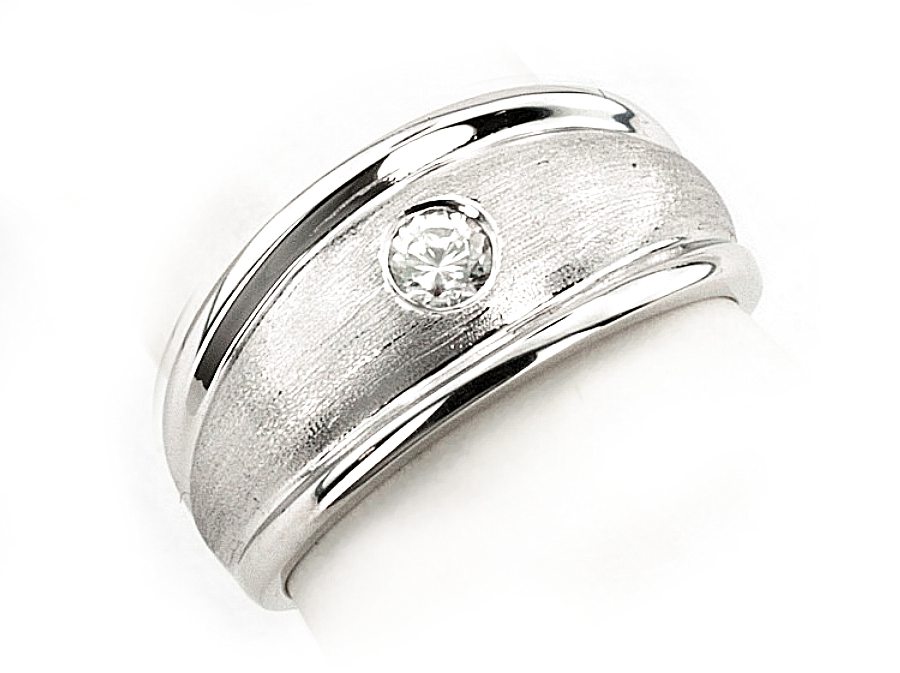 Złoty pierścionek białe złoto z cyrkonią matowany - b2733p — zdjęcie 3