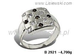 Pierścionek białe złoto z białymi i czarnymi cyrkoniami - b2921