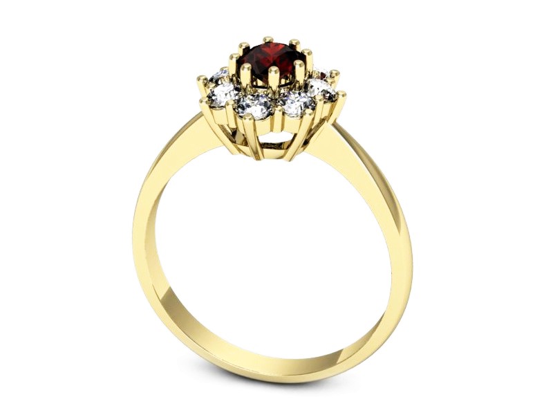 Złoty pierścionek z granatem i brylantami - b34zgr — zdjęcie 3