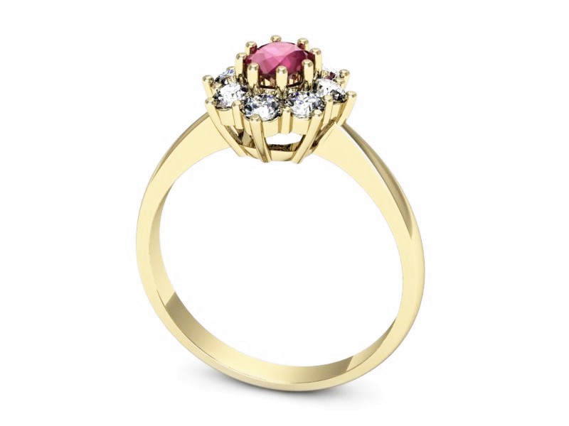 Złoty pierścionek z rubinem i brylantami - b34zr — zdjęcie 3