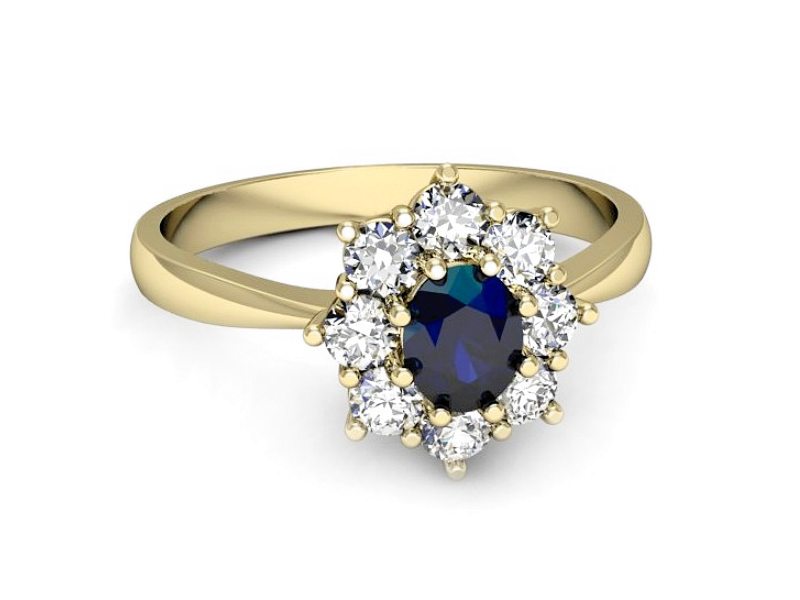 Złoty pierścionek z szafirem i brylantami złoto - b34zsz — zdjęcie 2