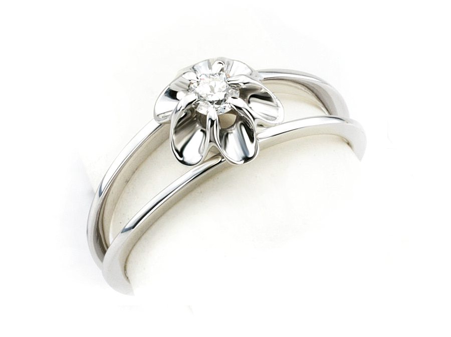 Złoty pierścionek z brylantem białe złoto - b513bbr_VS1_H — zdjęcie 3