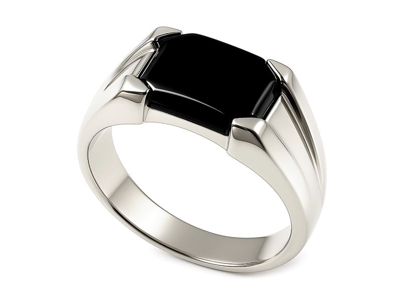 Sygnet męski z białego złota z onyksem - b_2572