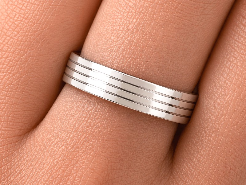 Obrączka białe złoto płaska soczewkowa - b_obr0008 — zdjęcie 3