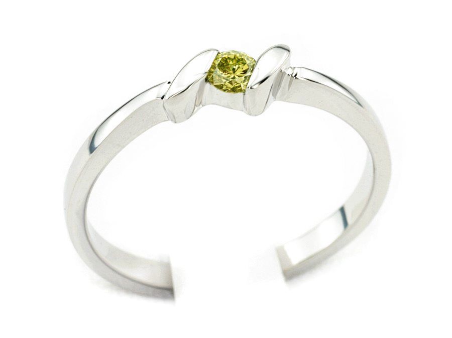 Pierścionek białe złoto z zielonym brylantem - bjg102lemon