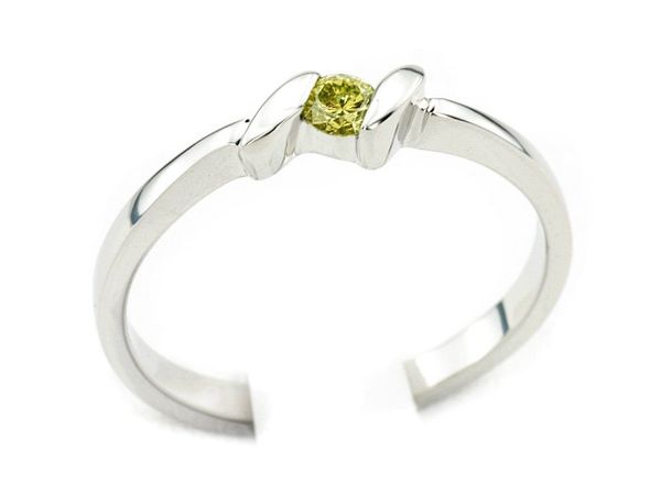 Pierścionek białe złoto z zielonym brylantem — bjg102lemon