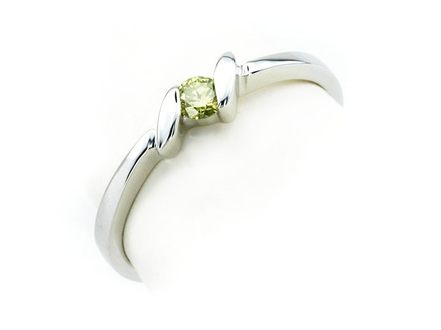 Pierścionek białe złoto z zielonym brylantem - bjg102lemon — zdjęcie 3