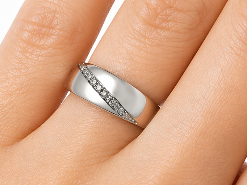 Pierścionek Obrączka z brylantami białe złoto - bs305d — zdjęcie 3