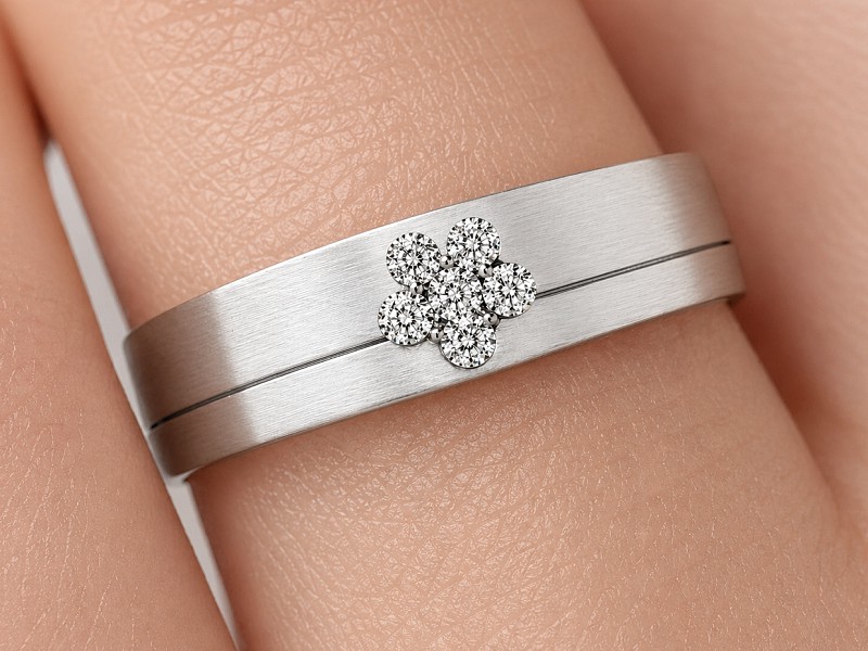 Pierścionek Obrączka z brylantami białe złoto - bs322d — zdjęcie 3