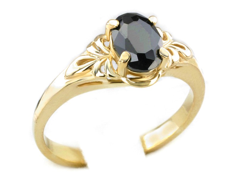 Złoty pierścionek żółte złoto z czarną cyrkonią - jg3113