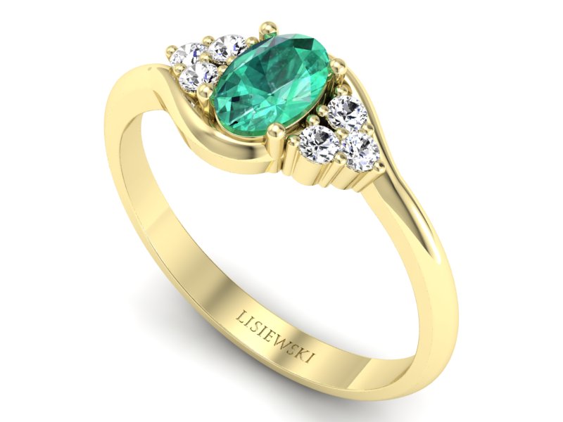 Złoty pierścionek ze szmaragdem i diamentami - jg317zsm — zdjęcie 3