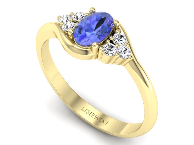 Pierścionek z tanzanitem i brylantami żółte złoto - jg317zt — zdjęcie 3