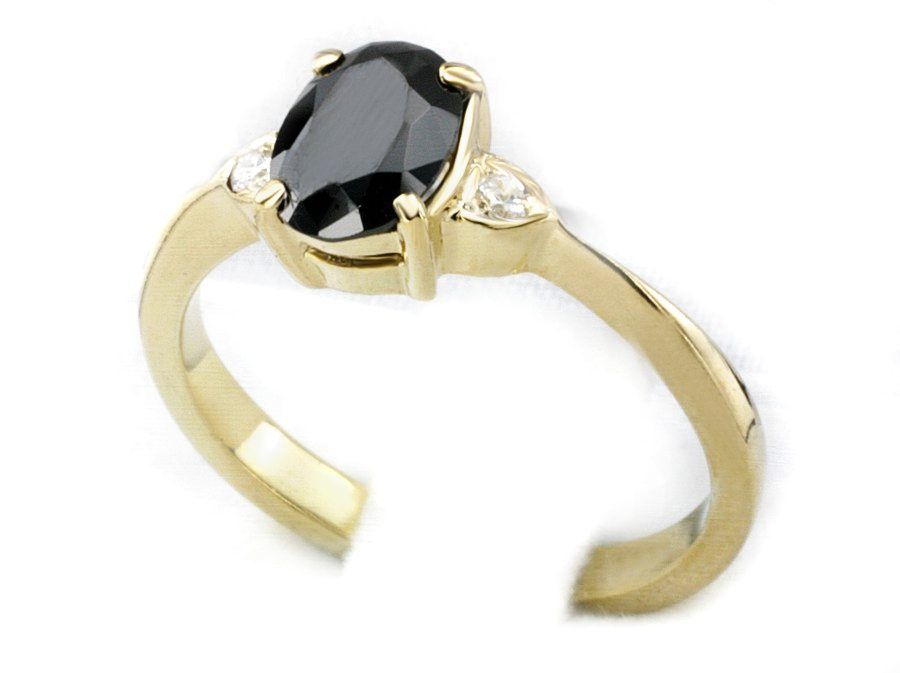 Złoty pierścionek z brylantami i czarną cyrkonią proba 585 - jg320br_SI_H_czar