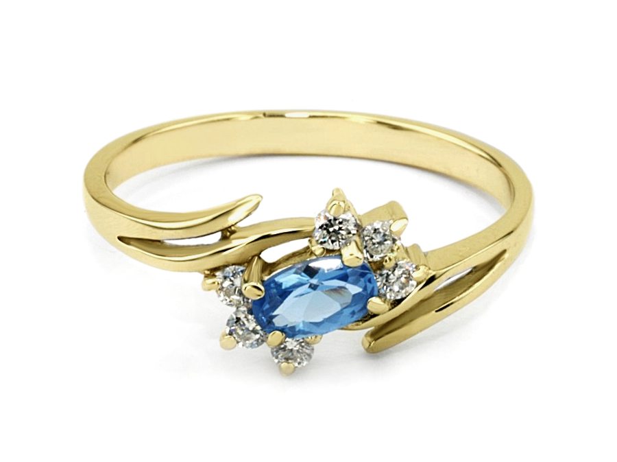Złoty pierścionek z topazem i brylantami - jg3247akw — zdjęcie 2