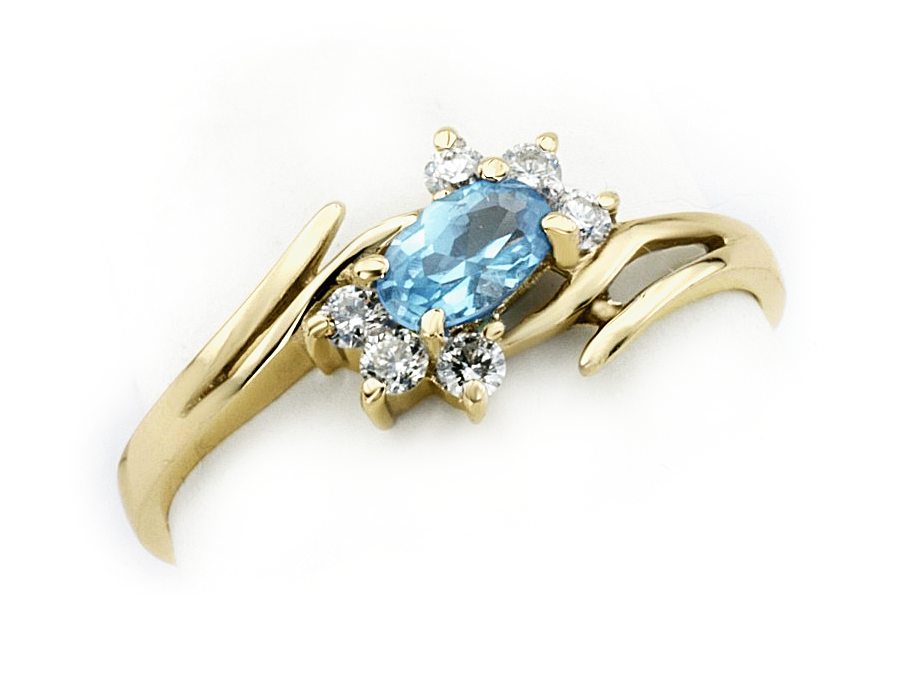 Złoty pierścionek z topazem i brylantami - jg3247akw — zdjęcie 3