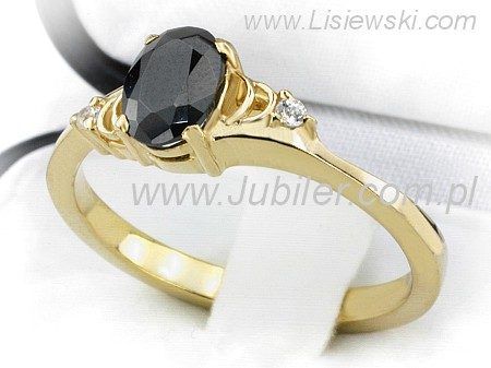 Złoty pierścionek z brylantami i czarną cyrkonią proba 585 - jg330br_S_I_H