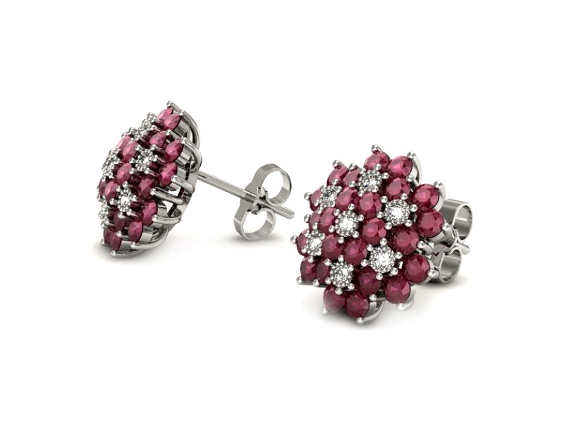 Złote kolczyki z rubinami i brylantami białe złoto - k1191br — zdjęcie 3