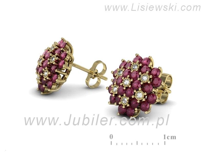 Kolczyki z rubinami żółte złoto z brylantami - k1191zr — zdjęcie 3