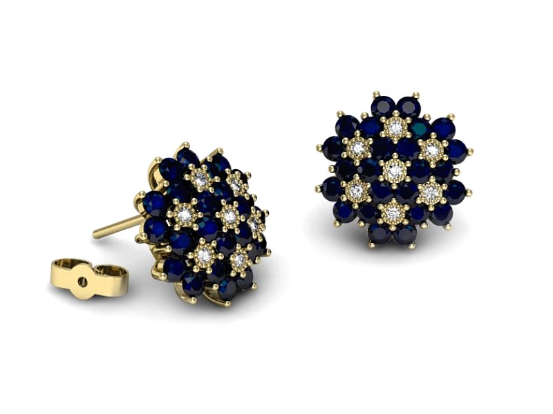 Kolczyki z szafirami żółte złoto i brylantami - k1191zsz — zdjęcie 2