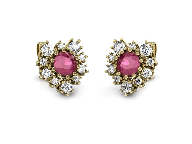 Kolczyki z rubinami żółte złoto z brylantami - K15056ZR — zdjęcie 3