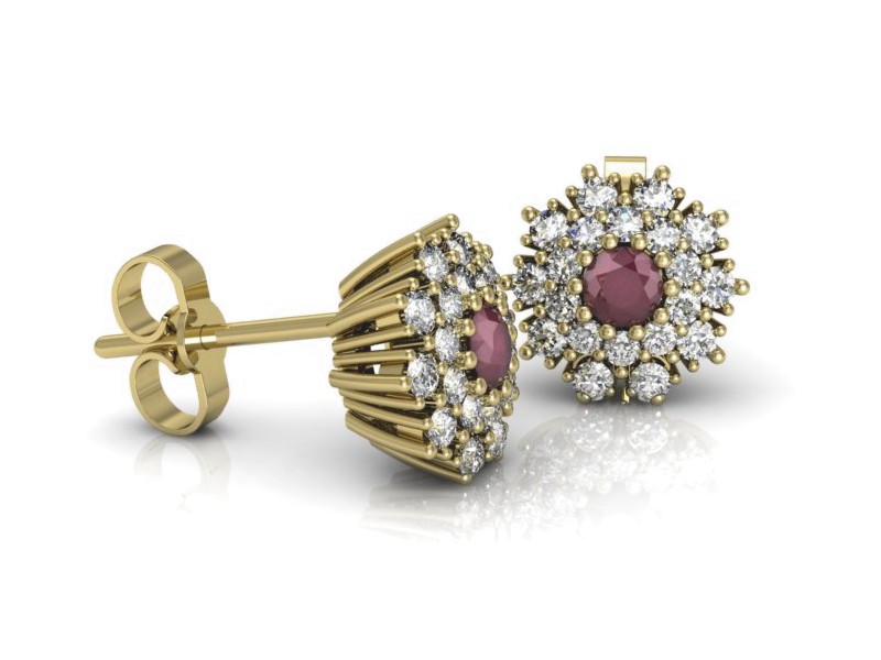 Kolczyki z rubinami żółte złoto z brylantami - k15059zr — zdjęcie 3