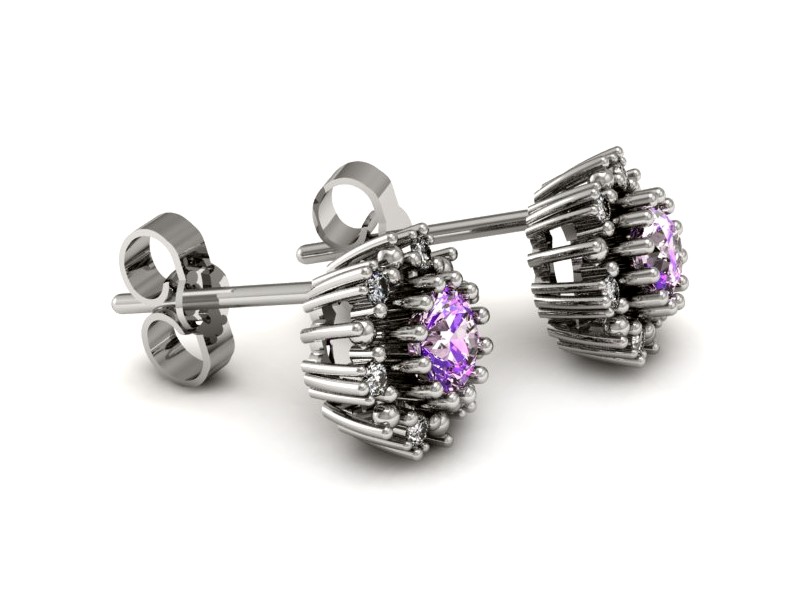 Złote kolczyki z ametystami i brylantami - k15077bat — zdjęcie 3